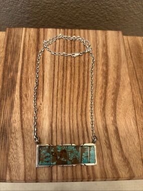 #8 Turquoise Inlay Rectangle Native American Made Pendant Necklace